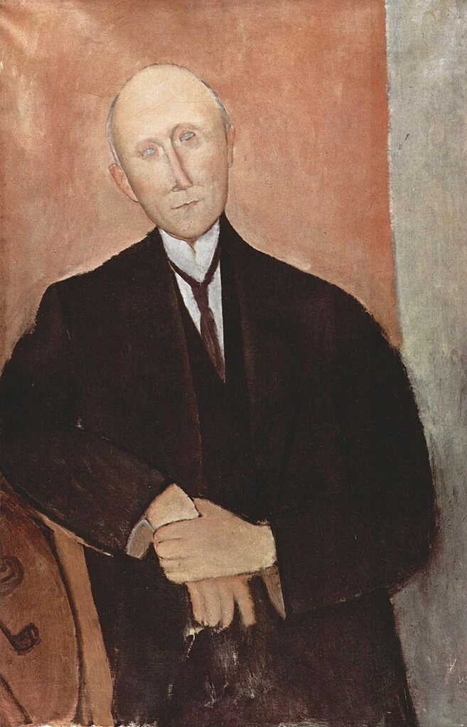Amedeo Modigliani - 222, Uomo seduto su sfondo arancio